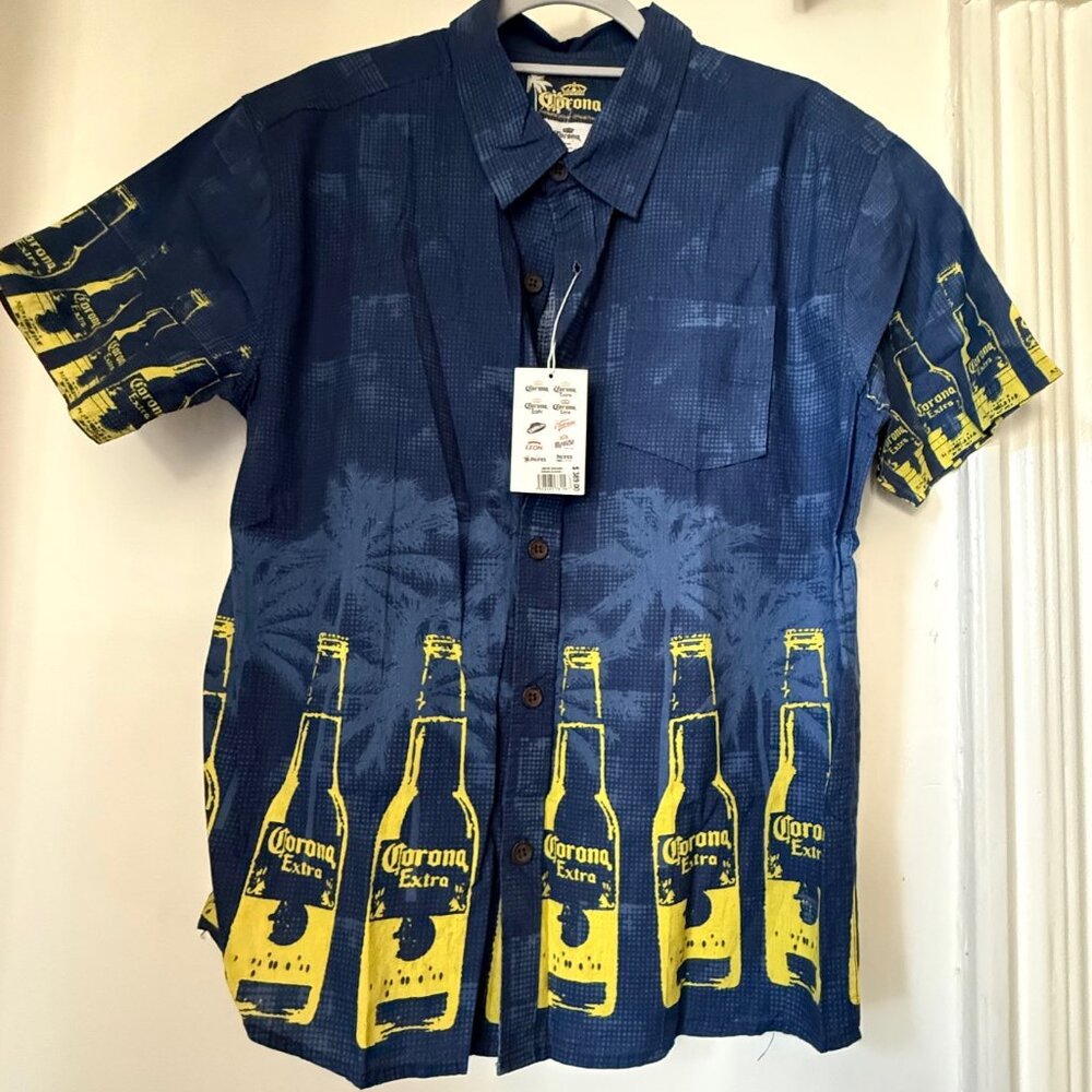 Hawiian Shirt s/s Corona Beer, size:large HTF- like new, 100 % Cotton, Made in